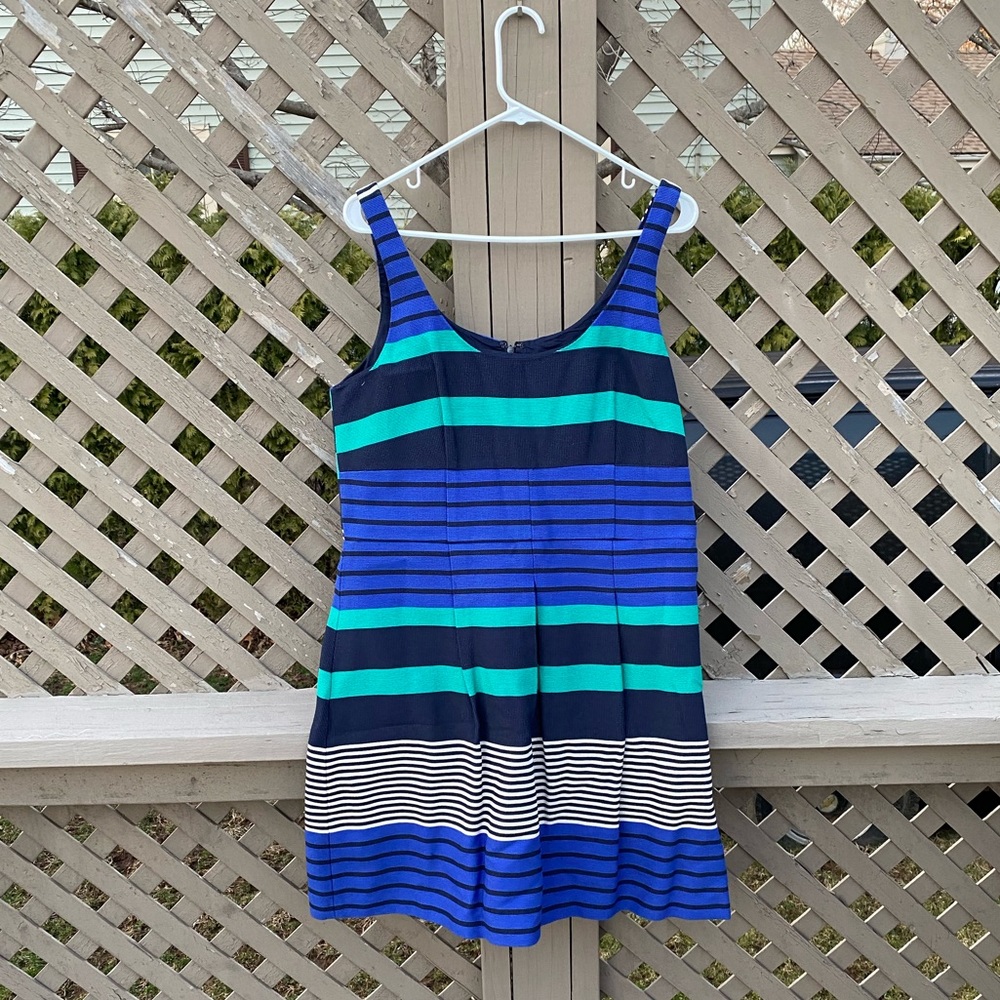 LOFT Blue Striped Sleeveless Dress - 12